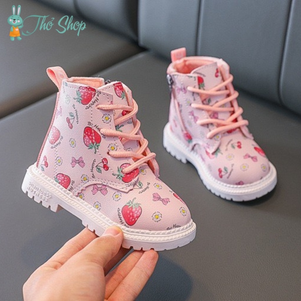 Boot cho bé gái,boot dâu tây lót lông cực ấm, bốt bé gái( kèm ảnh thật )