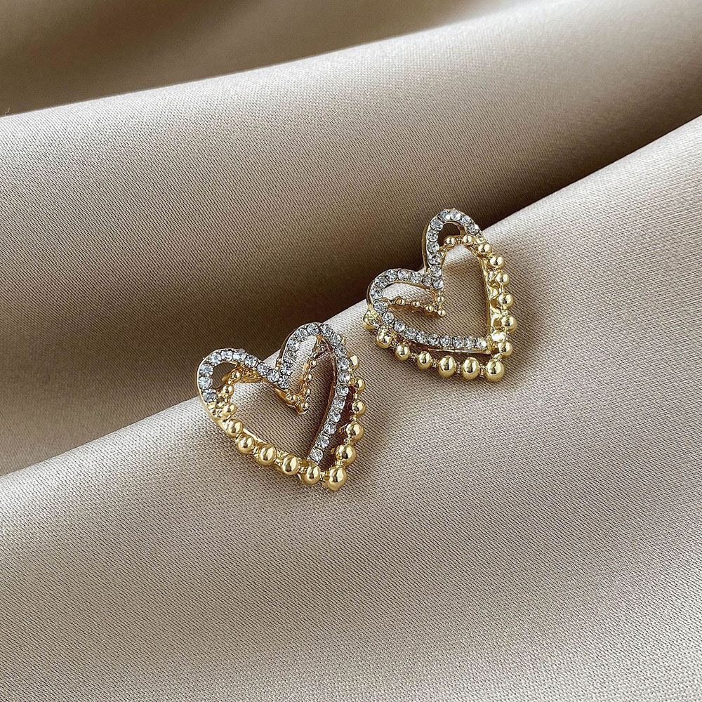 Khuyên tai mạ bạc 925 hình trái tim đính đá nhân tạo xinh xắn cho nữ