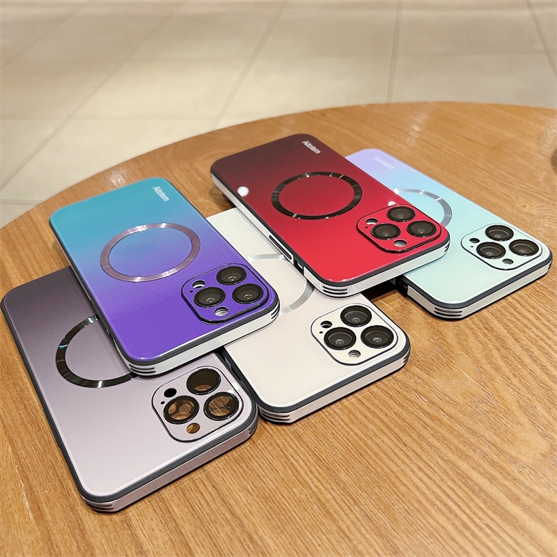 Ốp Điện Thoại Kính Cường Lực Cứng Màu Gradient Từ Tính Cho iPhone 11 12 13 Pro Max ip13