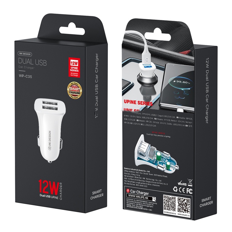 Tẩu sạc ôtô 12W WK WP-C35 tích hợp 2 cổng USB - ORIO