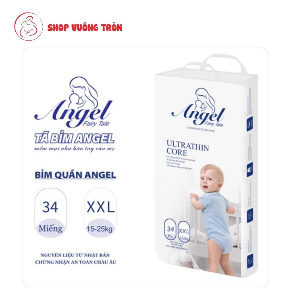 Tã/Bỉm Quần ANGEL Utrathin Core Mềm Mỏng Siêu Thấm Hút, An Toàn Cho Da Em Bé Đủ Size M40 L38 XL36 XXL34