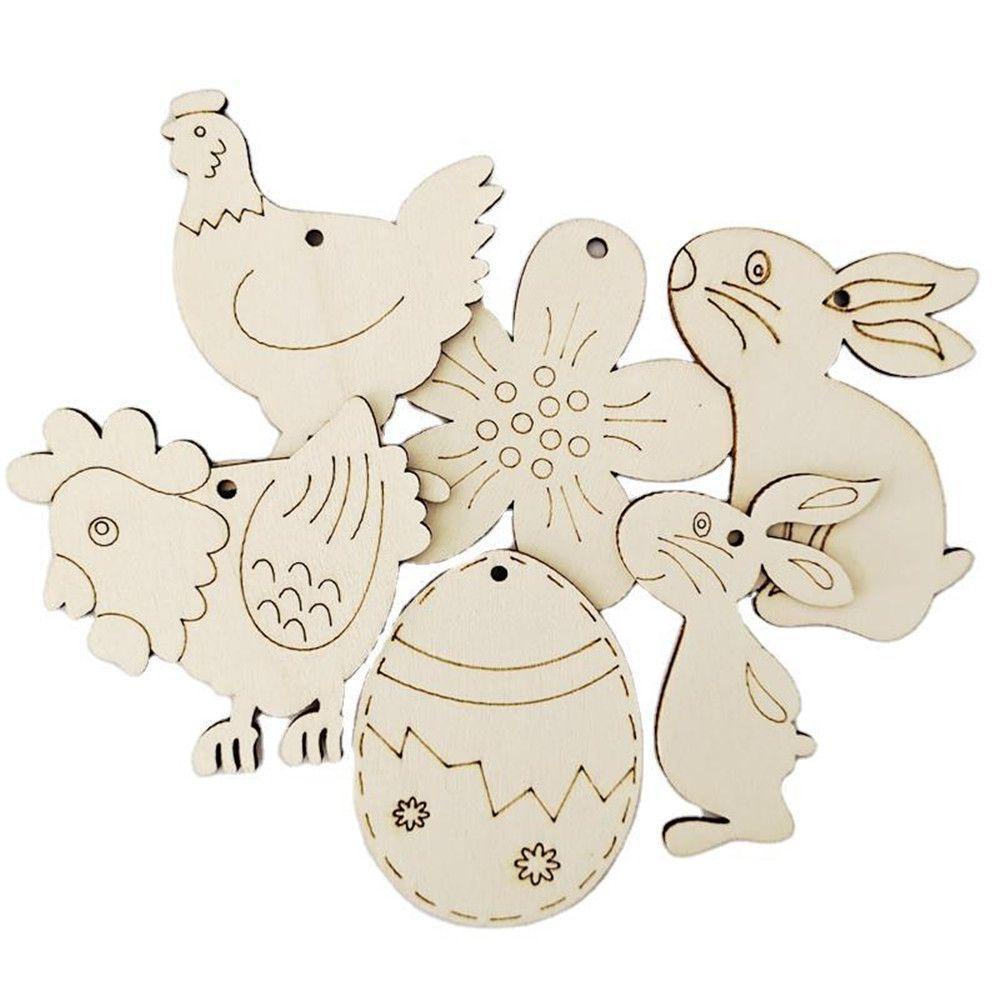 Set 10 Phụ Kiện Treo Trang Trí Bằng Gỗ Hình Thỏ Phục Sinh