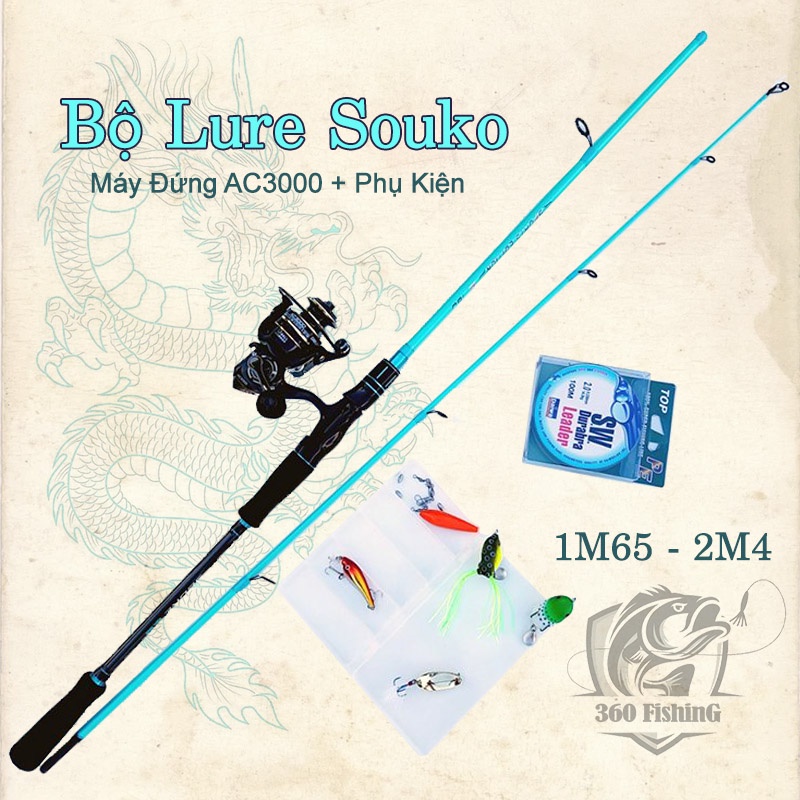 Bộ Cần Câu Lure Suoke Sports Edition Máy Đứng AC 3000 Cần Câu Cá Carbon Kèm Dây PE Và Hộp Mồi Lure