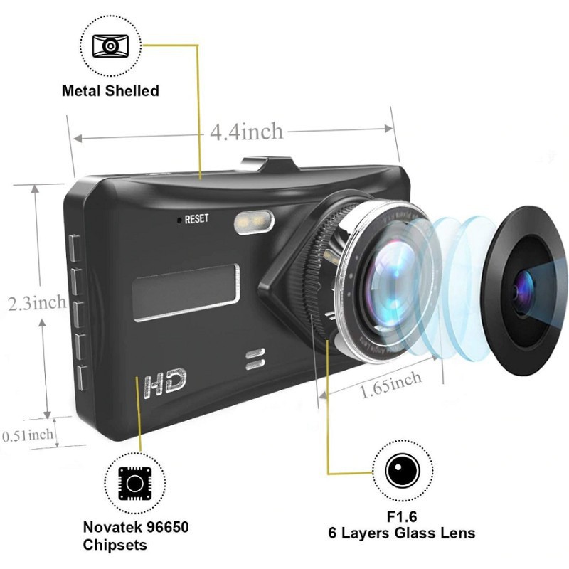 Camera hành trình kép trước sau Dual Lens dành cho ô tô hỗ trợ full HD - tích hợp màn hình cảm ứng