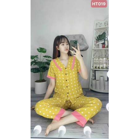 Bộ mango nữ quần dài cổ sen nhọn mặc nhà mát mẻ