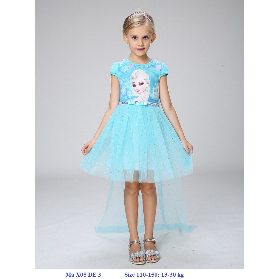Mã X05 DE 3 - Đầm Elsa cho bé màu xanh