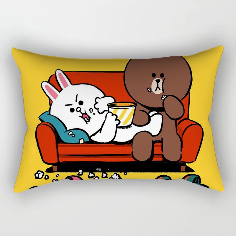 Vỏ Gối Chữ Nhật 30x50 50x75cm In Họa Tiết Line Friends Trang Trí Nhà Cửa