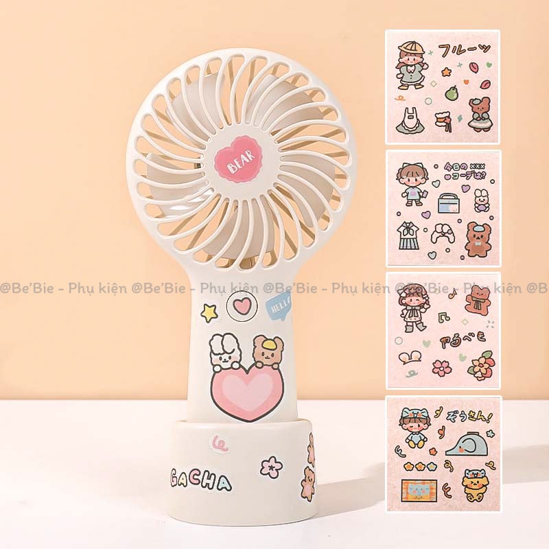 Quạt cầm tay mini học sinh có đế dựng tặng kèm sticker BeBie - BP350