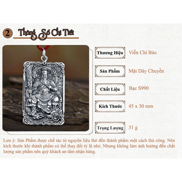 Mặt dây chuyền bạc nam quan thánh ngự long mặt dây chuyền đẹp chất liệu bạc Thái 925 trang sức Viễn Chí Bảo M100032