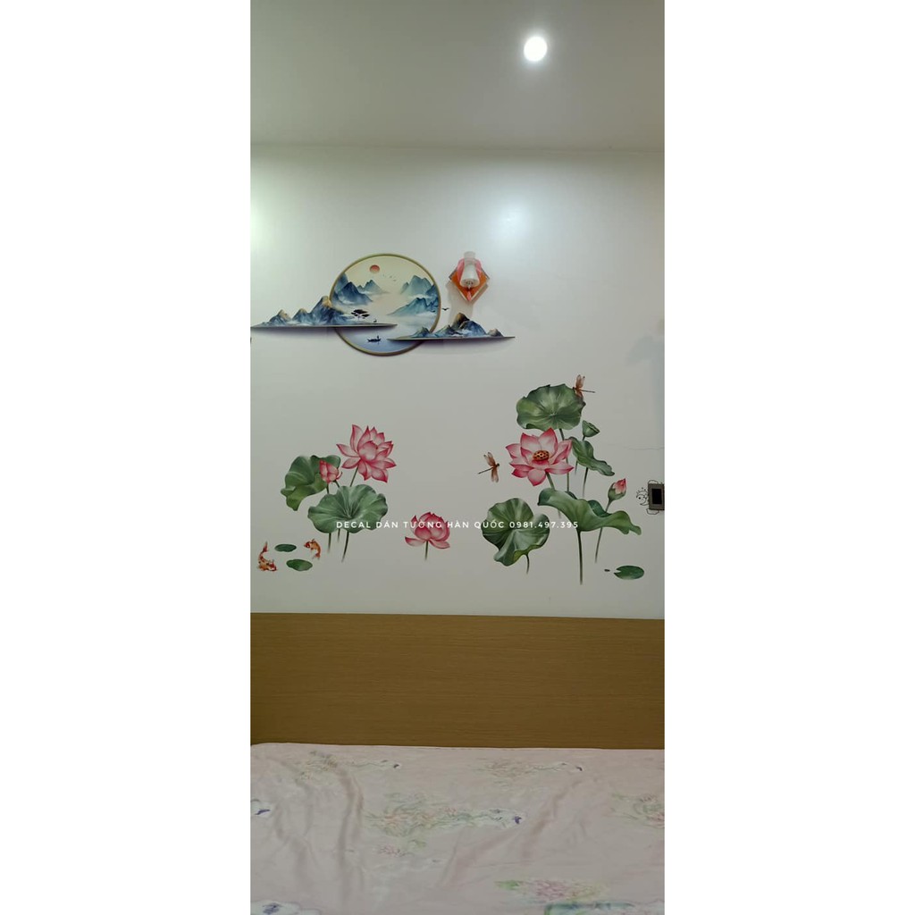 Decal dán tường [ hình đẹp như tranh vẽ ] phong cách trung hoa cổ, sơn thủy, trang trí phòng ngủ, phòng khách