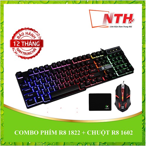 Deal HotBàn Phím Giả Cơ R8 1822 + Chuột R8 1602 + Lót chơi game + Đế tản nhiệt