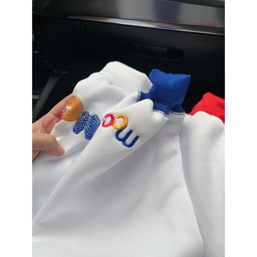 ÁO SWEATER MCC NỈ BÔNG THÊU VIỀN - ÁO NỈ THUN DÀI TAY PHỐI MÀU XANH ĐỎ CÚC BẤM TRẮNG UNISEX | BigBuy360 - bigbuy360.vn