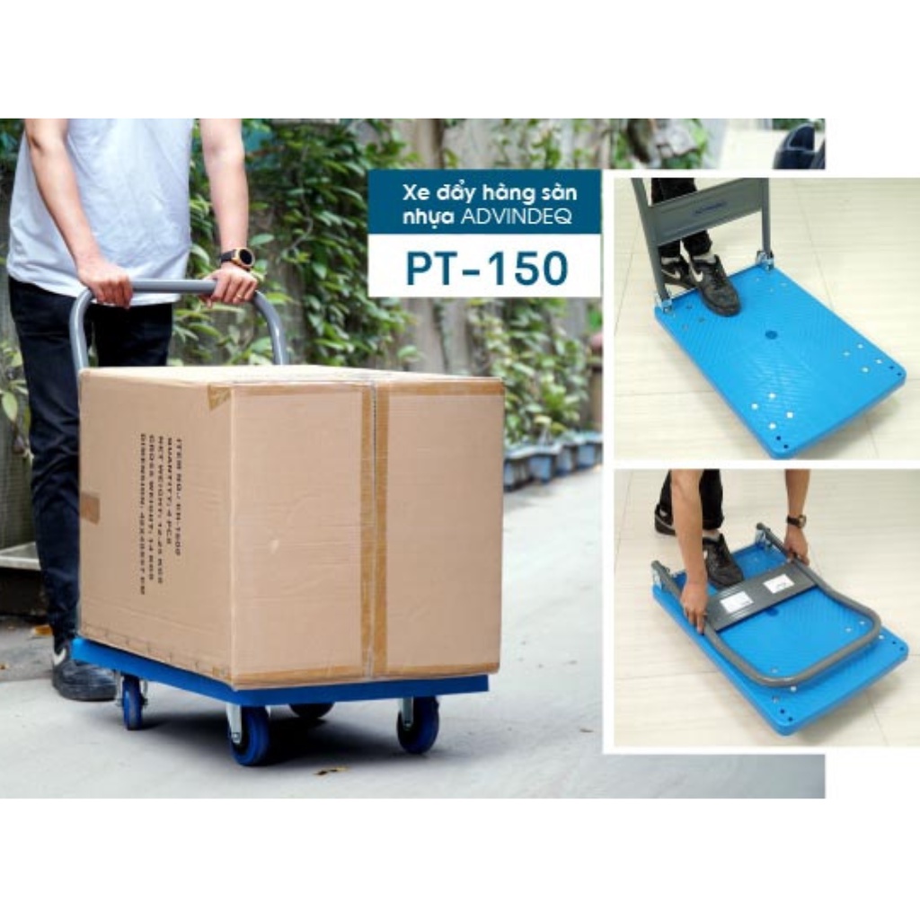 Xe đẩy hàng 4 bánh gấp gọn ADVINDEQ PT-300, sàn nhựa cao cấp tải trọng 320kg, bảo hành 1 năm toàn quốc