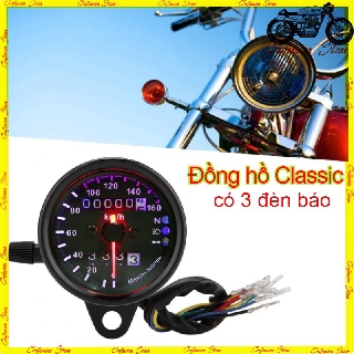 ĐỒNG HỒ CLASSIC ĐO KM CÓ 3 ĐÈN BÁO CHỨC NĂNG | HÀNG CAO CẤP CHUYÊN ĐỘ XE CAFERACER , TRACKER, BOBBER