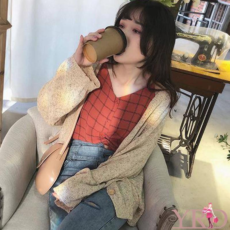 Áo chiffon nữ không tay cổ chữ V họa tiết caro thời trang Hàn Quốc | BigBuy360 - bigbuy360.vn