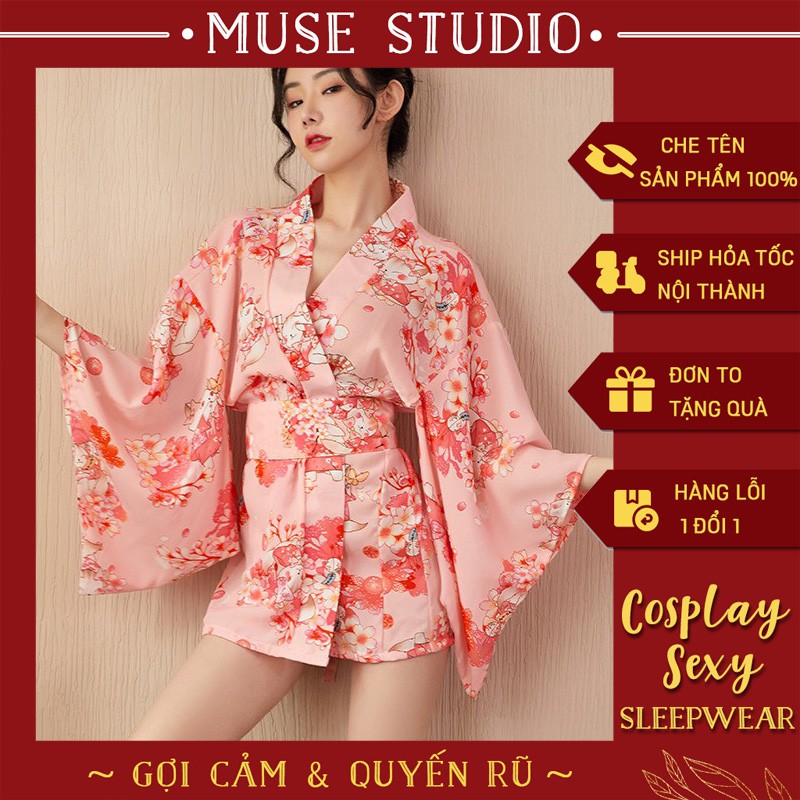 Đồ Ngủ Cosplay 💖𝑽𝑰𝑫𝑬𝑶 𝑨̉𝑵𝑯 𝑻𝑯𝑨̣̂𝑻💖 Váy Ngủ Kimono Nhật Bản Sexy, Gợi Cảm, Vải Voan Cát Cao Cấp