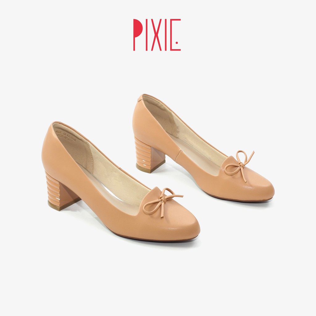 Giày Cao Gót Đế Vuông 5cm Mũi Vuông Nơ Nhỏ Pixie X559