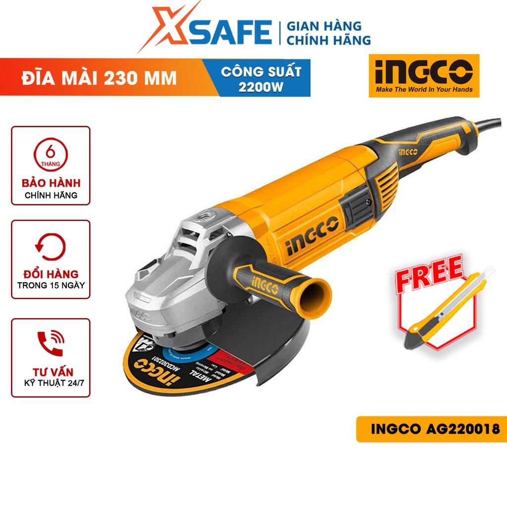 Máy mài góc INGCO AG220018 2200W chất liệu cao cấp, bền bỉ, đường kính đĩa mài 230mm