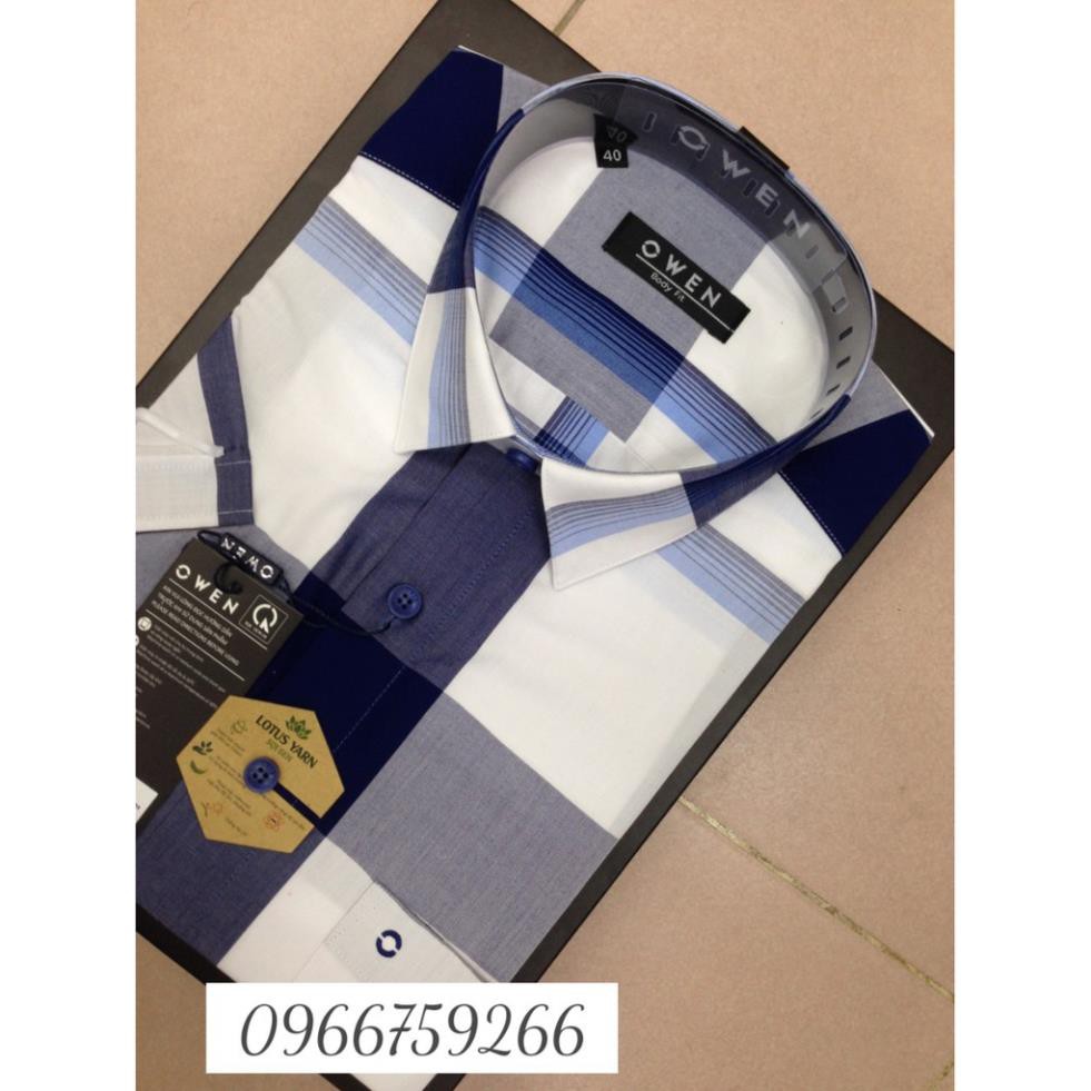 [OWEN SALE] ÁO SƠ MI NAM DÀI TAY XANH KẺ HỌA TIẾT As80418 CHẤT SỢI TRE CHỐNG NHĂN MỊN MÁT | BigBuy360 - bigbuy360.vn