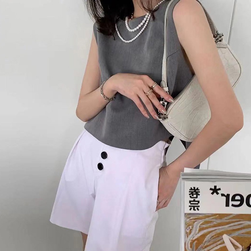 IELGY  Áo tank top Ngắn Mỏng Và Không Đều Phong Cách