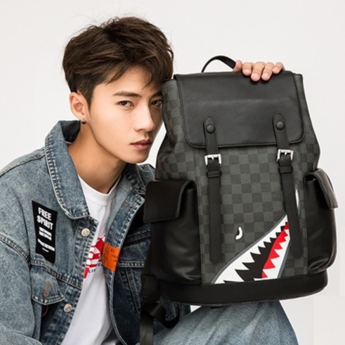 Balo Caro Black phong cách Bape cá mập, Bape Backpack, Chất liệu da chống nước DuSo.LuxuryStreetWear