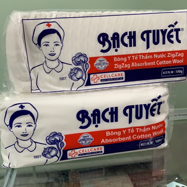 Bông y tế thấm nước Bạch Tuyết 100g - Lau rửa vết thương, cầm máu, thấm dịch, vệ sinh cho bé, tẩy trang