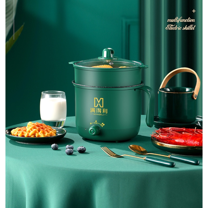 Nồi Lẩu Điện Mini CHỐNG DÍNH 2 Nấc Nhiệt, Ca Nấu Mì, Nồi Lẩu Siêu Tốc Kèm Giá Hấp