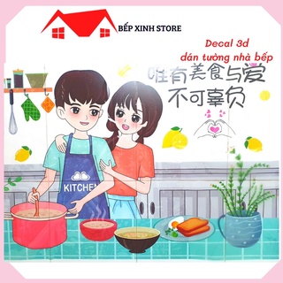Decal dán tường nhà bếp cách nhiệt chống dầu mỡ, chịu nhiệt - dán bếp họa tiết 3d