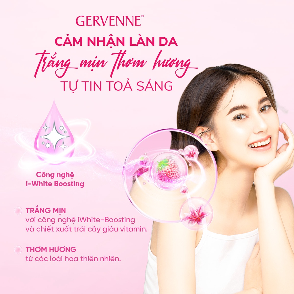 Combo 2 Sữa tắm trắng da hương nước hoa Gervenne Dâu Tây Bạch Tuyết và Lily Hồng 1.2L/chai