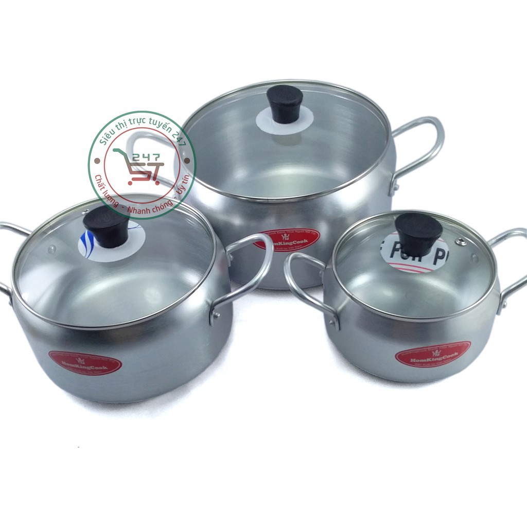 Bộ 3 Nồi Nhôm Trắng KingCook Nắp Kính cao cấp (XTT-HT06KC)