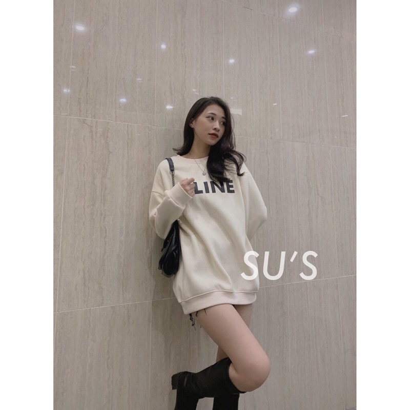 áo sweater nỉ bông CELIN siêu hot, áo dài tay cổ tròn nỉ màu nâu màu trăng màu đen