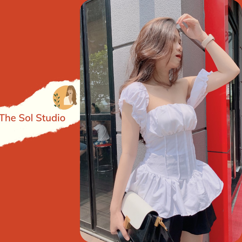 Áo Trễ Vai Tay Bồng [Sol Studio]  Tay Phồng Kiểu Cúp Ngực - Áo Bẹt Vai Nhún Bèo Dập Ly Xinh Xắn