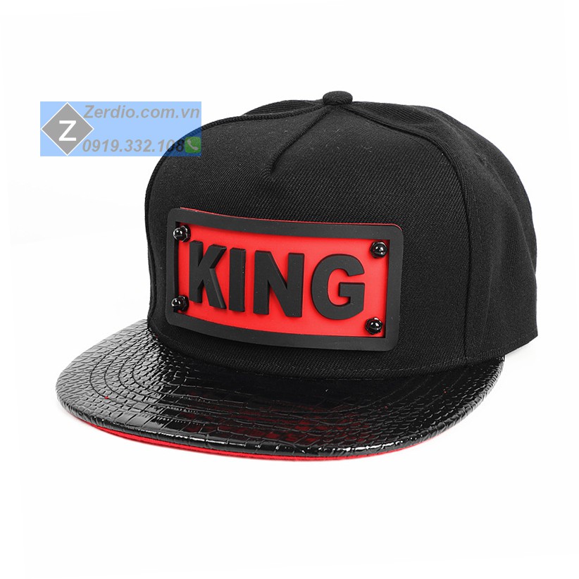 Mũ Snapback nam nữ King Cap đẹp 2 màu đen đỏ, chất liệu cao cấp
