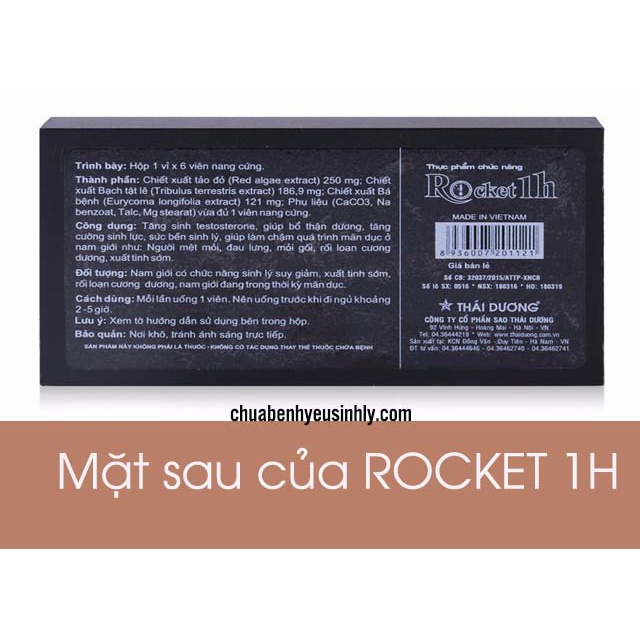 Rocket 1h Sao Thái Dương - Hàng Việt Nam Chất Lượng Cao - Bổ Thận Tráng Dương, Kéo Dài Thời Gian QH, Chống Xuất Tinh Sớm