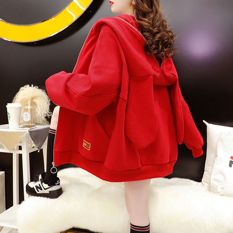 Áo khoác cardigan có mũ trùm tai thỏ thời trang mùa thu hàng mới Hàn Quốc 2021 dành cho bạn nữ