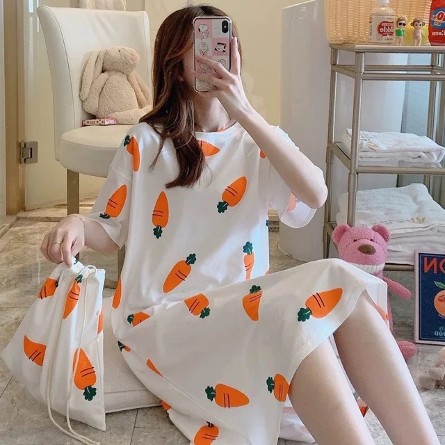Váy ngủ hoạt hình siêu Cute hàng Quảng Châu chất liệu cotton thấm hút mồ hôi tốt