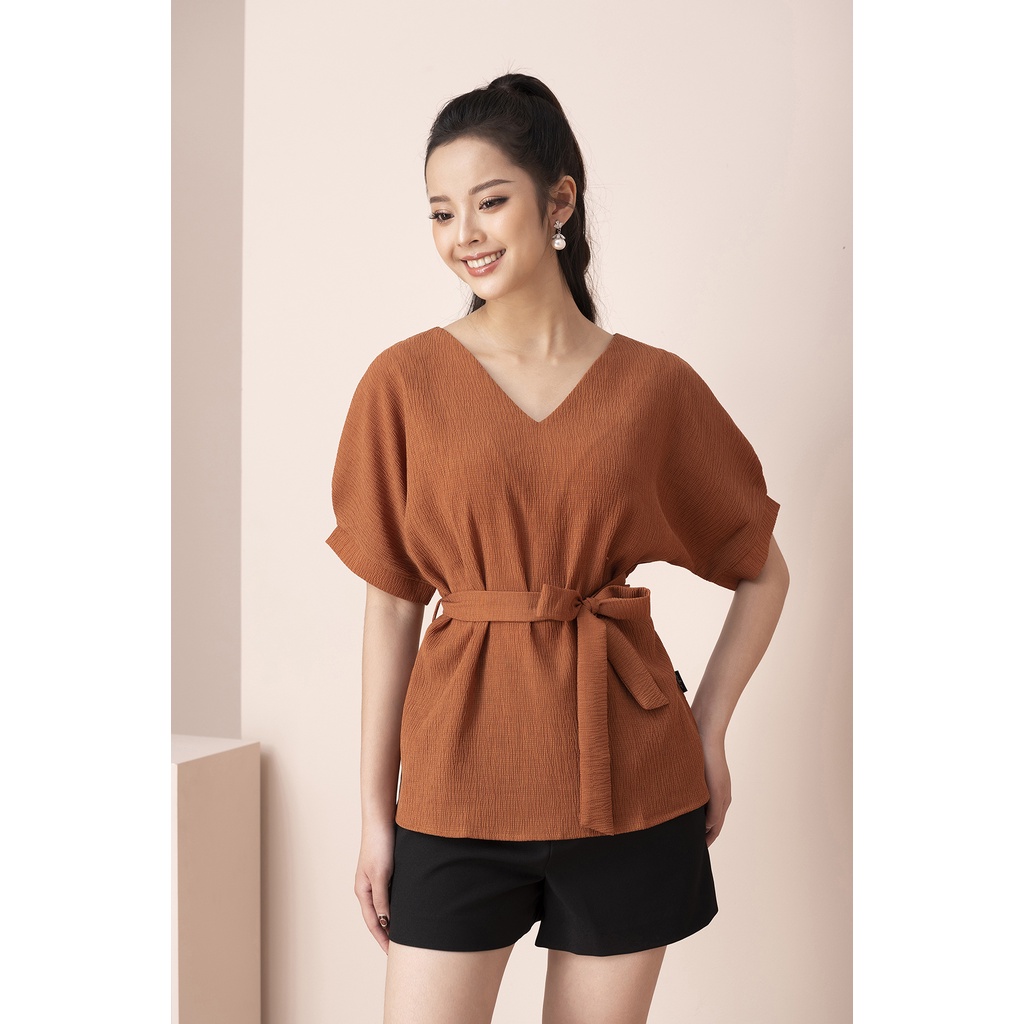 Áo Sơ Mi Nữ Luperi LFSM1206 Tay Cánh ơi cổ V phối dây đai