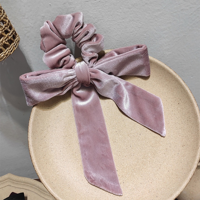 Dây Buộc Tóc Vải Nhung Thắt Nơ Ruy Băng Màu Trơn Co Giãn Phong Cách Vintage Dành Cho Nữ