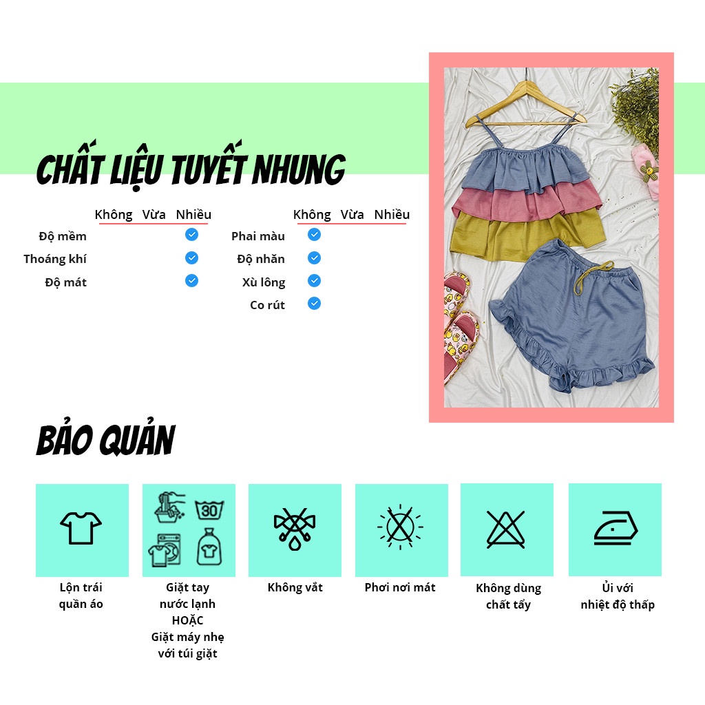 Đồ bộ mặc nhà SBORG đồ ngủ 2 dây áo 3 tầng tuyết nhung sexy quần đùi viền bèo cute free size dưới 60kg quà tặng vợ | BigBuy360 - bigbuy360.vn