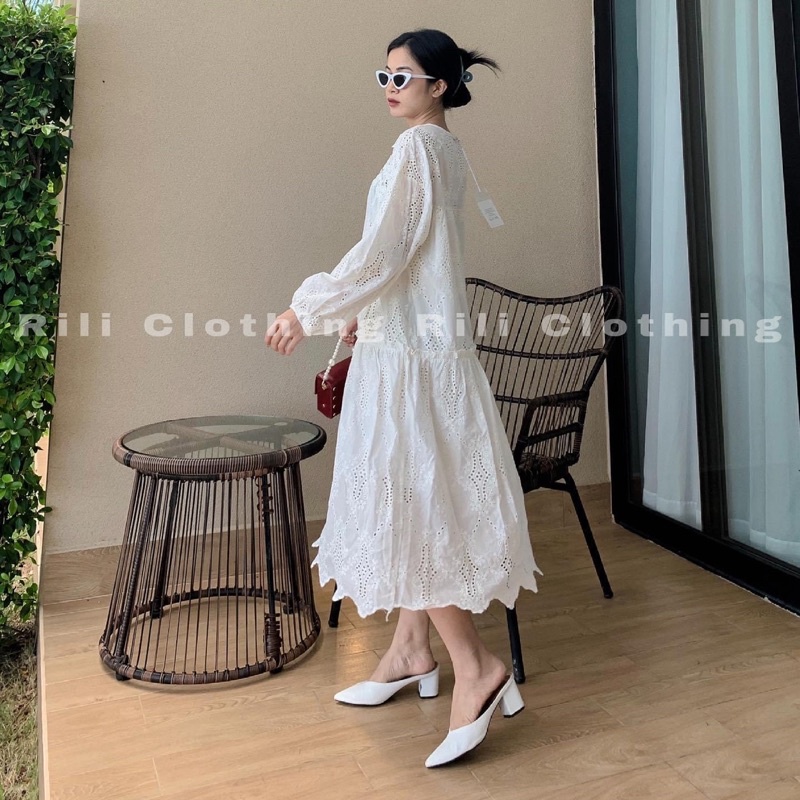 Đầm maxi ren tay dài