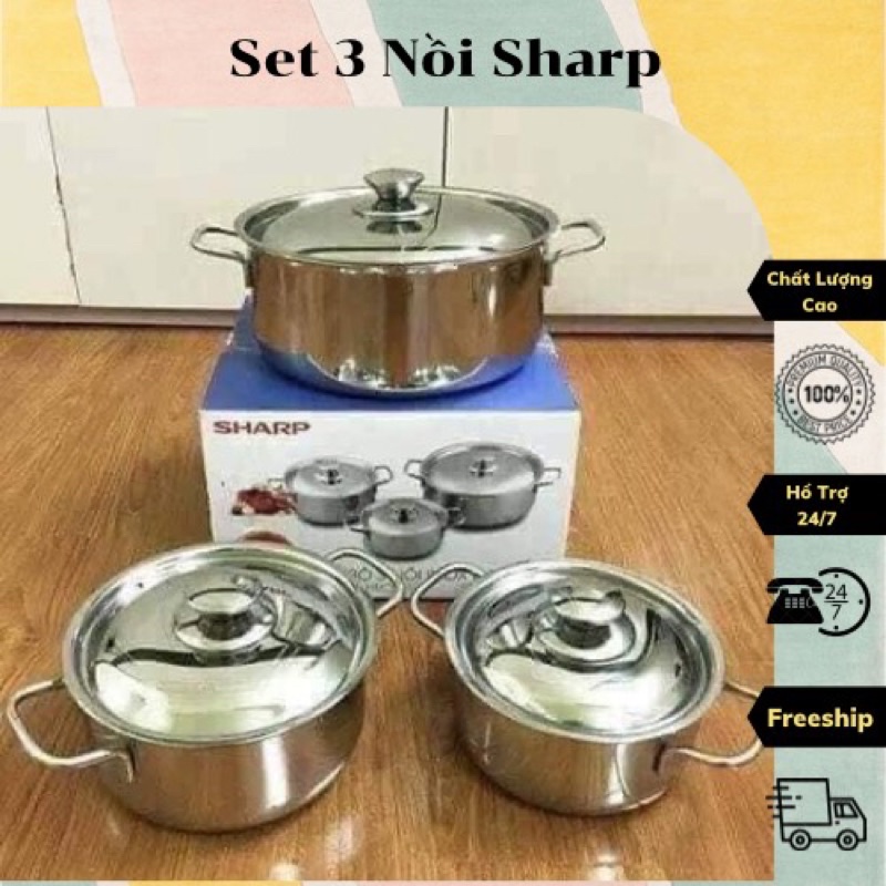Bộ 3 nồi Inox Sharpp dùng được bếp từ