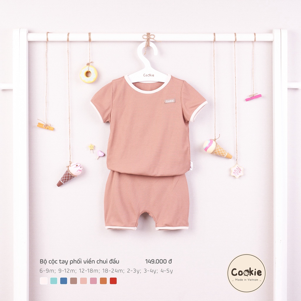Bộ cộc COOKIE phối viền chui đầu 6-9/9-12/12-18/18-24M chất liệu Air-Cool Knitwear điều hoà nhiệt 4 mùa - Monnie Kids