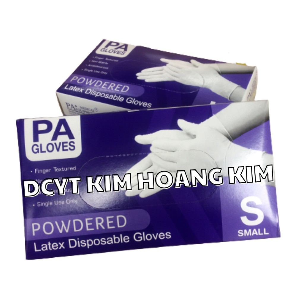 Găng tay y tế có bột latex PA Medical hộp 100 chiếc sản xuất tại Thái Lan