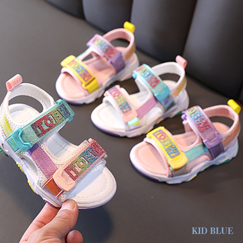 Giày Sandal Đế Mềm In Chữ Nhiều Màu Sắc Thoải Mái Thời Trang Mùa Hè Phong Cách Hàn Quốc Cho Bé Gái