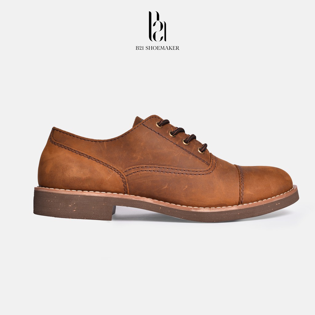 Giày Oxford Nam Da Bò Cao Cấp Sáp Lót Đệm Khí Tăng Chiều Cao Giày Công Sở Phong Cách Vintage Full Box - B21 Shoemaker