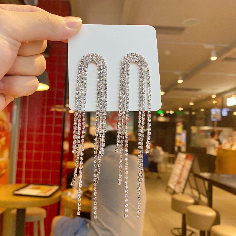 Khuyên tai dáng dài hình hoa đính kim cương giả bằng bạc 925 sang trọng cho nữ