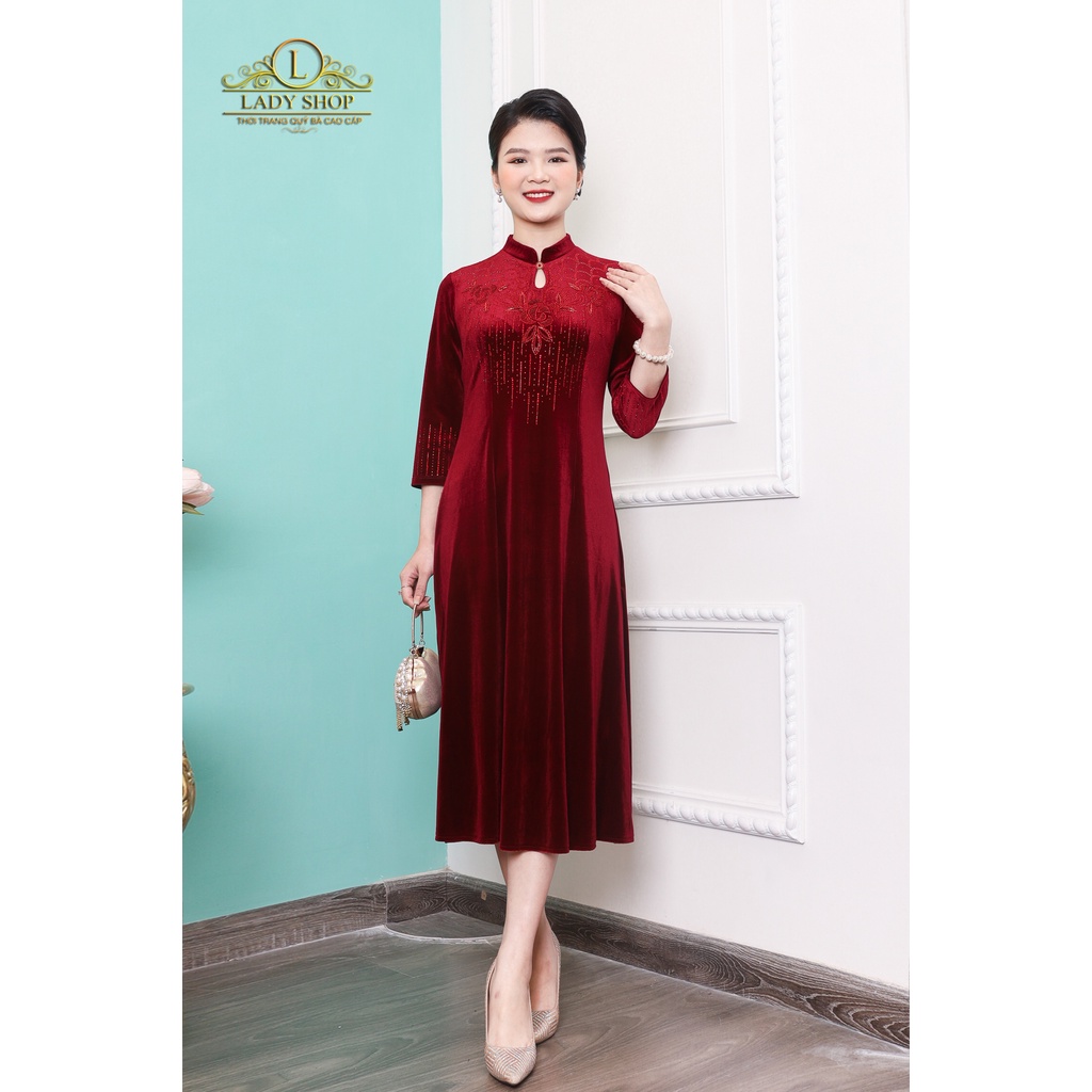 Thời trang trung niên Ladyshop Đầm nhung cổ tàu kết thủ công sang trọng TK750 | BigBuy360 - bigbuy360.vn