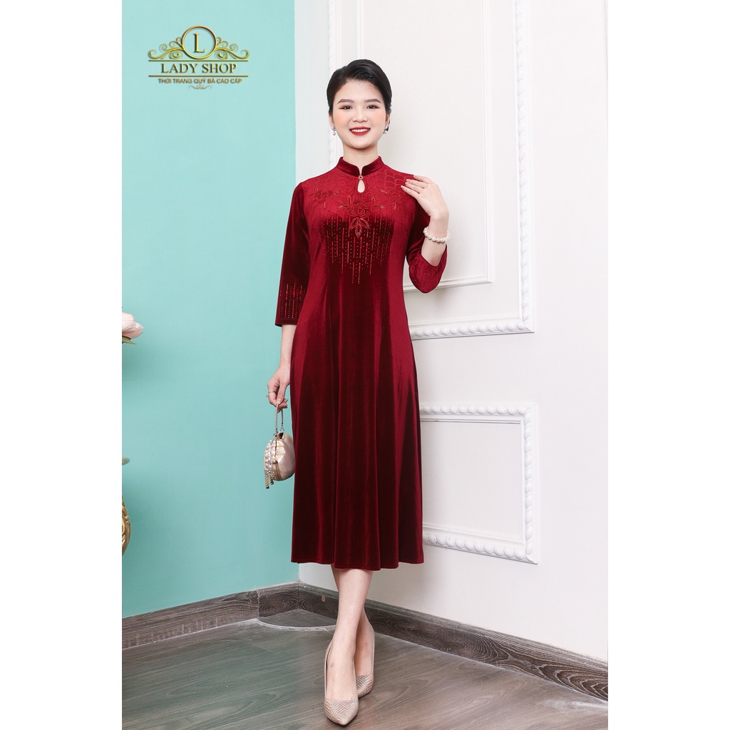 Thời trang trung niên Ladyshop Đầm nhung cổ tàu kết thủ công sang trọng TK750 | WebRaoVat - webraovat.net.vn