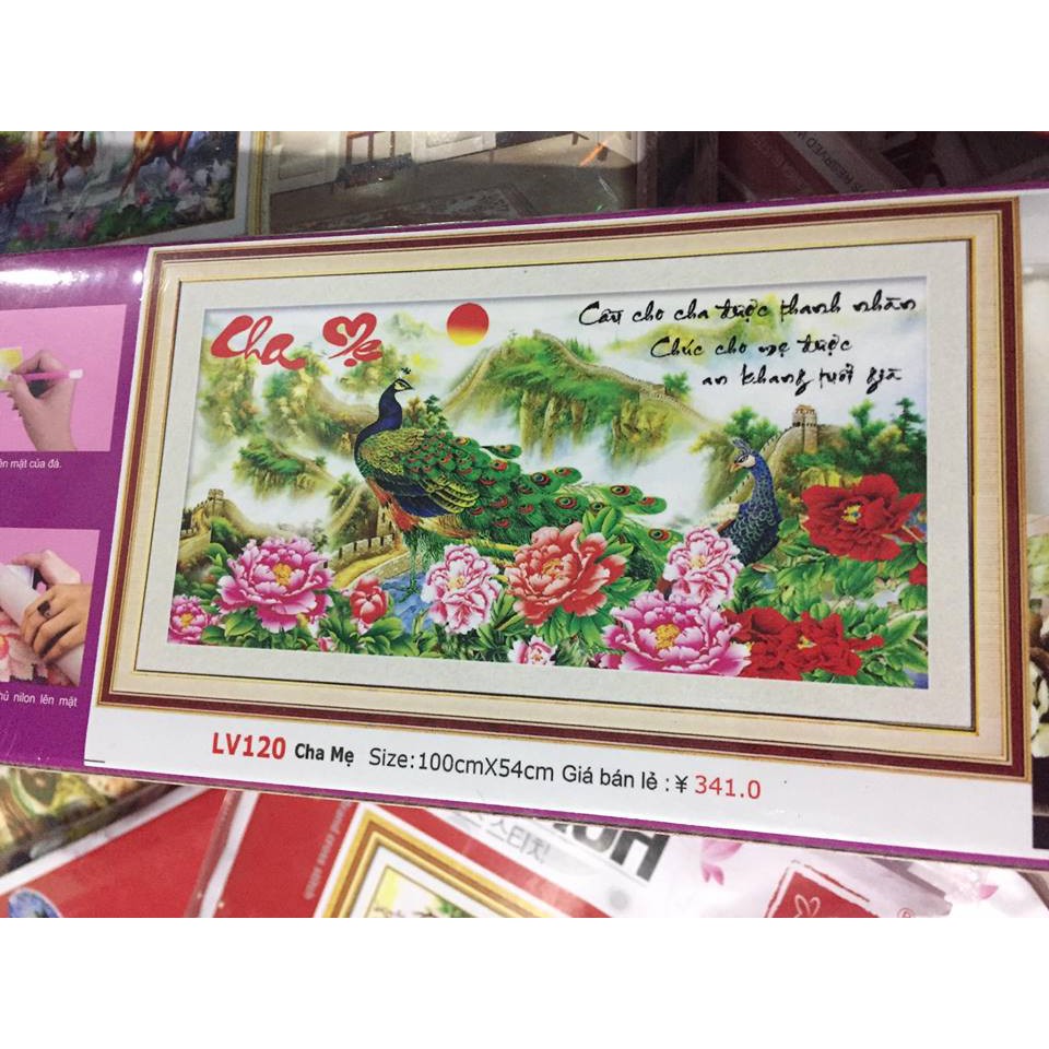 Tranh đính đá cha mẹ công vạn lý trường thành (101x54cm)