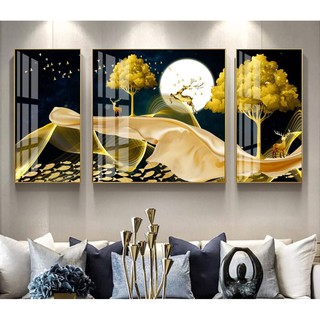 Hỗ trợ ship- XẢ sốc bộ ba tranh tráng gương cao cấp hươu dưới ánh trăng